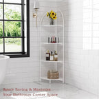 Crofy Foldable 4 Tier Corner Shelf, Metal Corner Plant Stand with White Frame and White Shelves, Corner Display Rack Multipurpose Shelving Unit for Living Room, Bedroom, Bathroom