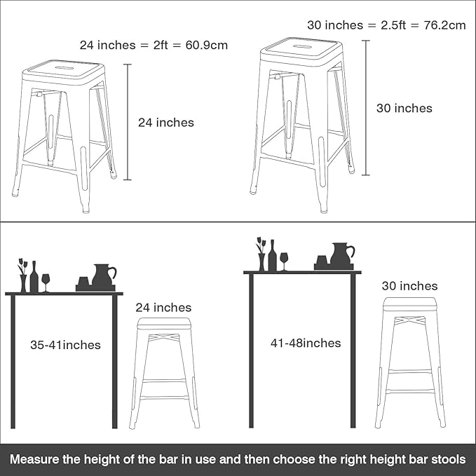 Devoko Metal Bar Stools 24" Indoor Outdoor Stackable Barstools Modern Style Industrial Vintage Counter Bar Stools Set of 4 (24 inch, Red)