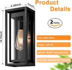 15" Outdoor Wall Lights, Black Exterior Lighting Fixtures, 2 Pack | Large Size, Anti-Rust, Waterproof, Tempered Glass, Easy Installation, Modern & Classic Outdoor Sconces for House Porch Garage