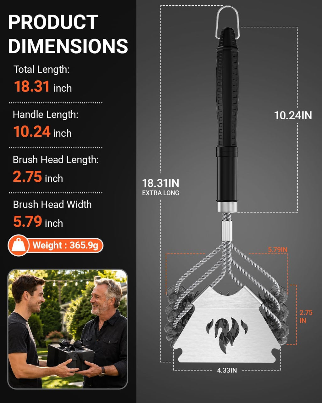 Lolifeve Grill Brush and Scraper, Bristle Free Grill Brush for Outdoor Grill, Safe Stainless Steel BBQ Grill Brush Comes with Non-Slip Handle for Gas, Charcoal & Cast Iron, Mens Gifts for Him