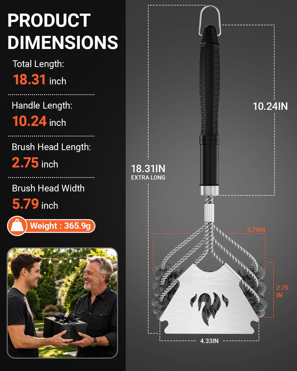 Lolifeve Grill Brush and Scraper, Bristle Free Grill Brush for Outdoor Grill, Safe Stainless Steel BBQ Grill Brush Comes with Non-Slip Handle for Gas, Charcoal & Cast Iron, Mens Gifts for Him