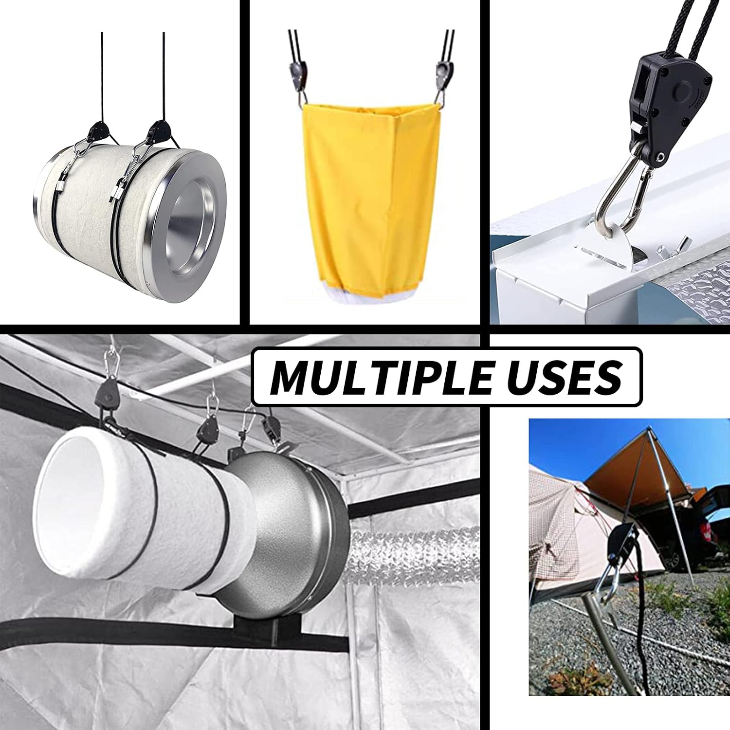 2 PCS 1/8 inch Heavy Duty Adjustable Grow Light Rope Hanger, 150 lbs Light Rope Hangers for Grow Plant Fan Filter Light Room Equipment
