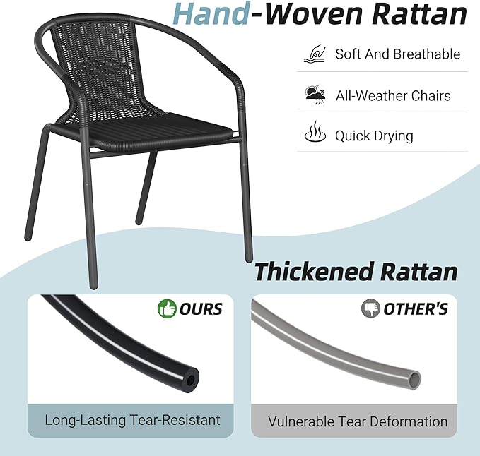 Amopatio Outdoor Dining Chairs Set of 6, Rattan Patio Chairs Wicker, Stackable Indoor-Outdoor Chair, Bistro, Deck, Yard, Porch, Restaurant Stack Chairs, Black