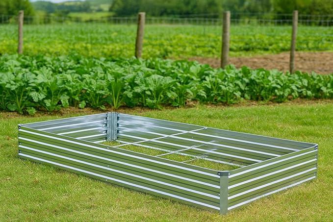 2 Pack 6x3x1FT Galvanized Raised Garden Bed Kit, Outdoor Metal Planter Box for Vegetables, Bottomless Rectangular Gardening Bed with Support Rods, Tool-Free Assembly, Silver