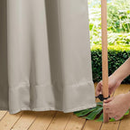 NICETOWN 2 Panels Weighted Outdoor Curtains for Patio Waterproof, Thermal Insulated Grommet & Back Tab on Top & Bottom Windproof Sun Blocking Draperies for Gazebo with Rope, Natural, W66 x L84