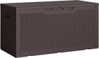 Greesum Outdoor Storage Box 100 Gallon Storage Bin with Lid for Patio Furniture, Garden Tools, Pool Supplies, Lockable, Waterproof and UV Resistant, Dark Brown