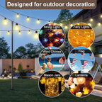 4 Pack String Light Poles for Outdoor,Metal Light Hanging Pole Outside with Fork,Light Stand for Patio, Pergola, Garden, Backyard, Yard, Camping Party (4 Pack)