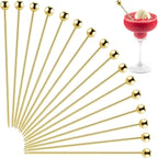 20 PCS Stainless Steel Cocktail Picks 4.3 Inch, Reusable Coctail Skewers | Metal Cocktail Toothpicks Tooth Picks Sticks, Olive Martini Pick for Appetizers Bloody Mary Drink Decor, Gold