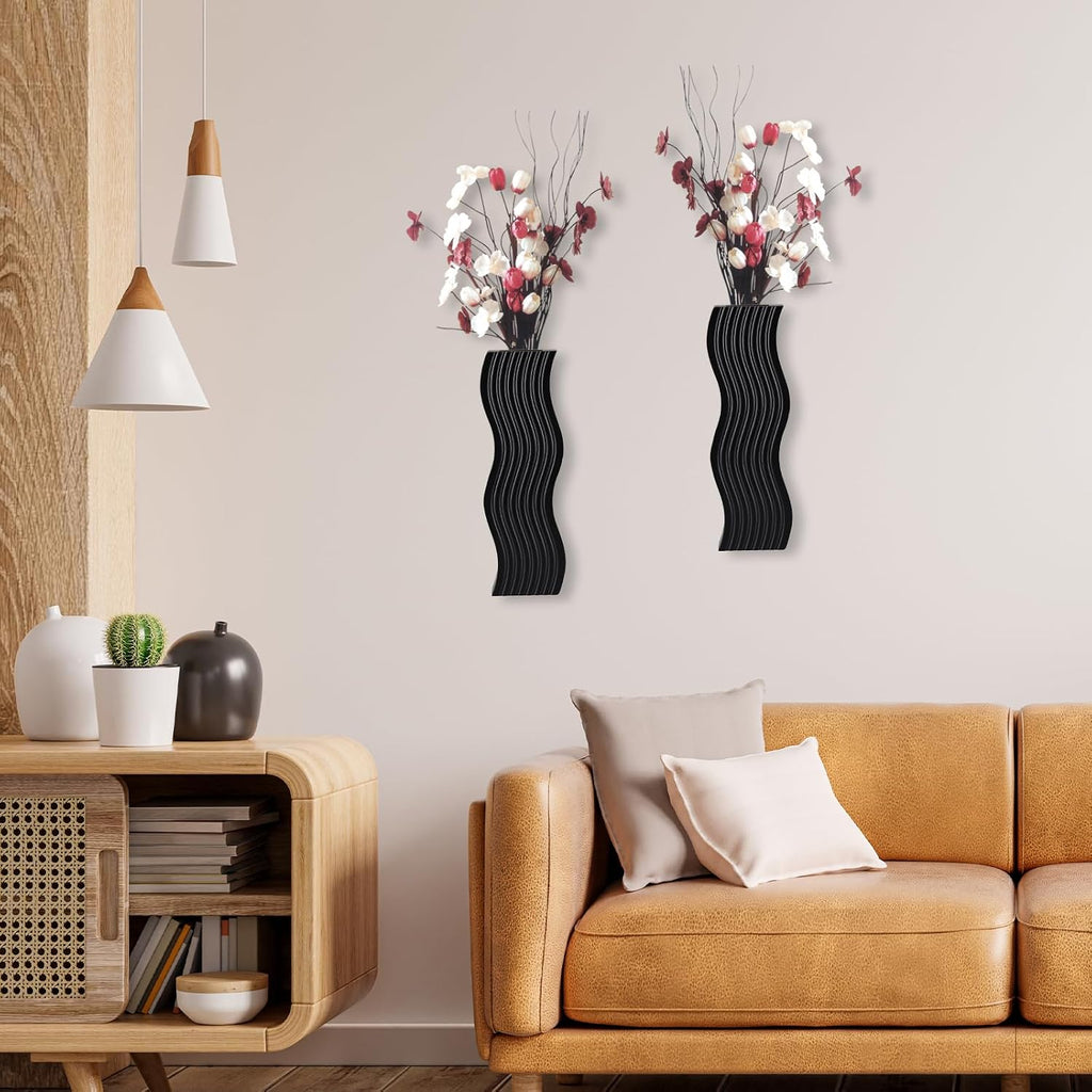 2 Pack Wall Decor Wood Wall Planters for Indoor Plants, Modern Wall Planter for Bathroom, Kitchen, Dining Room, Living Room Wall Decor, Farmhouse Wall Vase for Decor Dried Flowers and Faux Greenery