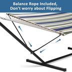 SUNCREAT Double Hammock, Extra Large Quilted Fabric Swing with Hardwood Spreader Bars & Detachable Pillow, Heavy Duty, Perfect for Indoor/Outdoor Patio, Deck, Yard, Blue&Aqua