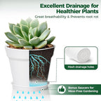 T4U 4 Inch Plant Pots 18-Pack, Small Flower Pots with Saucer and Drainage Hole, Durable Plastic Pots, Nursery Small Flower Pot Bulk for Plants, Succulent, Violet, Decorative (18 Pack 4" Pot, White)