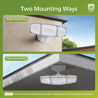 Philips 72W 7400LM LED Flood Lights Outdoor, Switch Controlled Aluminum Security Lights, 3 Adjustable Heads, Wall Mount, 5000K Daylight, Waterproof for Yard, Garage (2 Packs)