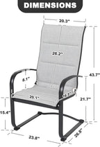 NUU GARDEN Patio Dining Chairs Set of 2, All Weather Outdoor Padded Textilene Patio Chairs, Breathable Spring Motion Textile High Back Outdoor Dining Chairs for Backyard, Lawn, Deck, Gray