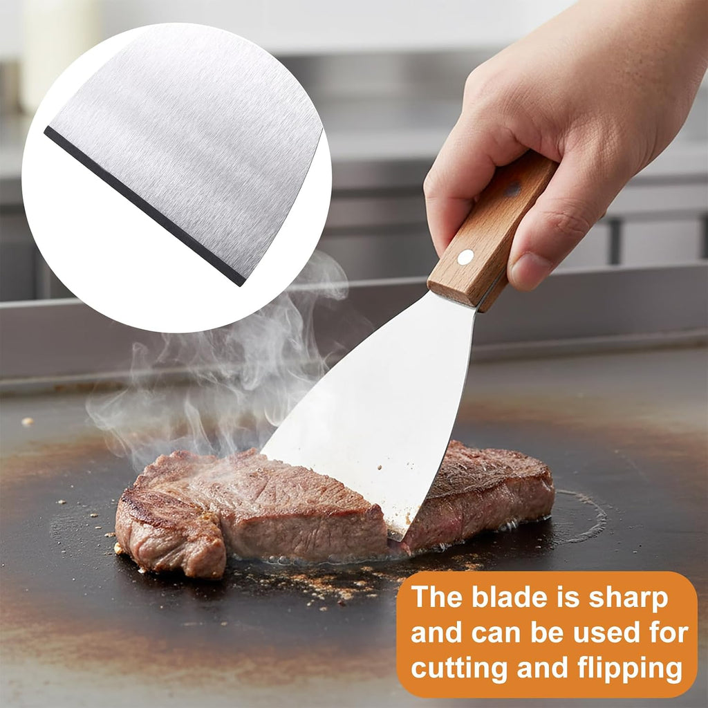 Griddle Scraper, Stainless Steel Slant Edge Metal Grill Scraper 2 pcs，Suitable for teppanyaki, grills, and kitchen cleaning