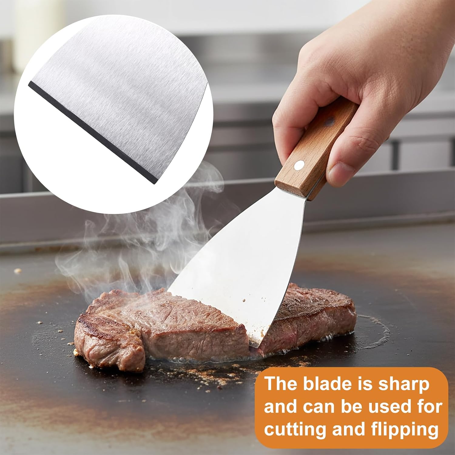 Griddle Scraper, Stainless Steel Slant Edge Metal Grill Scraper 2 pcs，Suitable for teppanyaki, grills, and kitchen cleaning