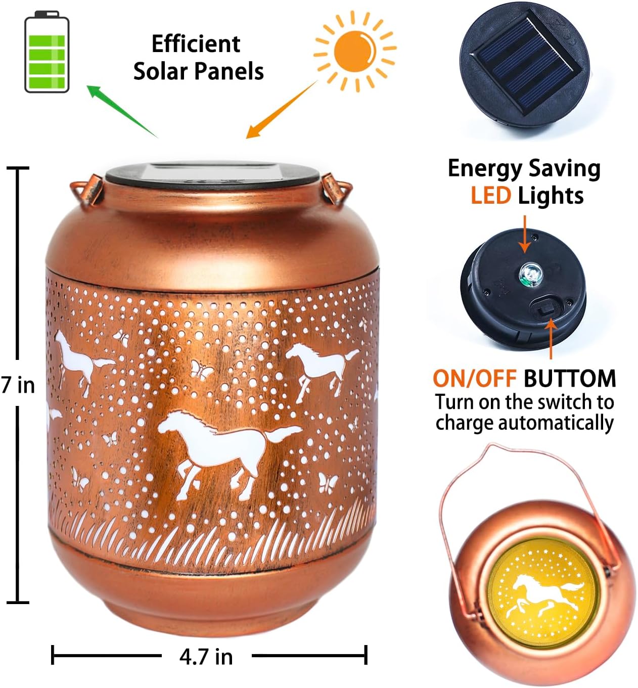 Horse Solar Lanterns Outdoor Waterproof Hanging Solar Lights Horse Gifts for Women Men Metal LED Decorative Light for Yard,Patio,Lawn,Tabletop,Pathway,Landscape,Garden Decor