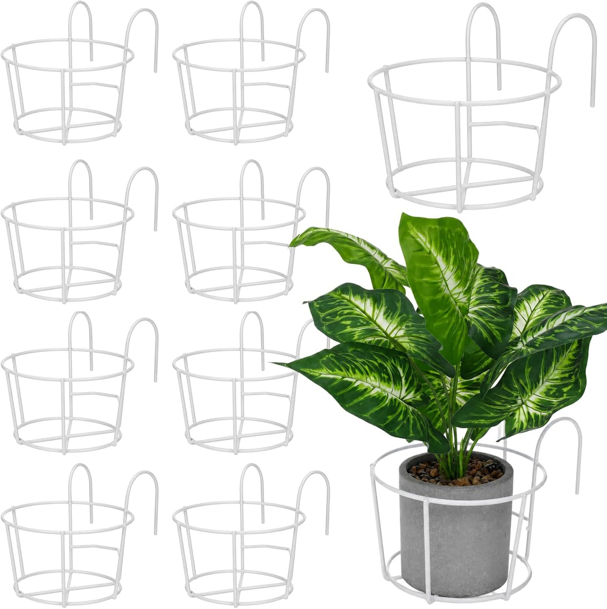round hanging railing planters, 6.3" reinforced metal hanging, main product view