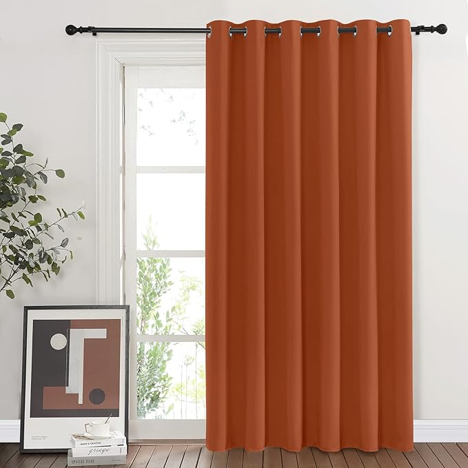 NICETOWN Patio Door Curtains Room Darkening 95" L by 84" W, Thermal Insulated Rustproof Ring Top Blackout Sunlight Reducing Bedroom Indoor Window Drapes for Porch, Mecca Red, Sold by 1 Panel