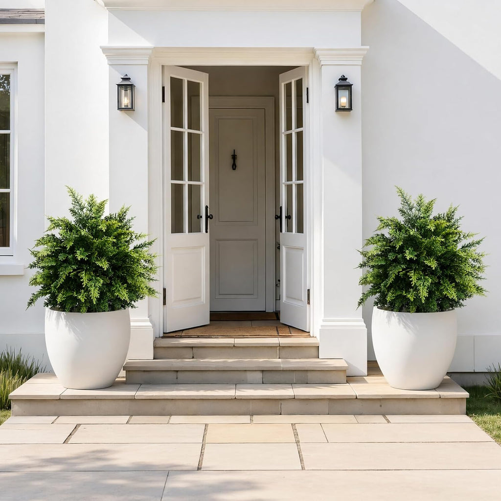 artificial cedar topiary trees 24 inch with ground shown in use