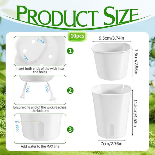 10 Sets 4" Self Watering Pots for Indoor Plants, Plastic Self Watering Planter Pots with Visual Water Level Clear Inner Cup and Multiple Vents for House Plants, Flowers, African Violets