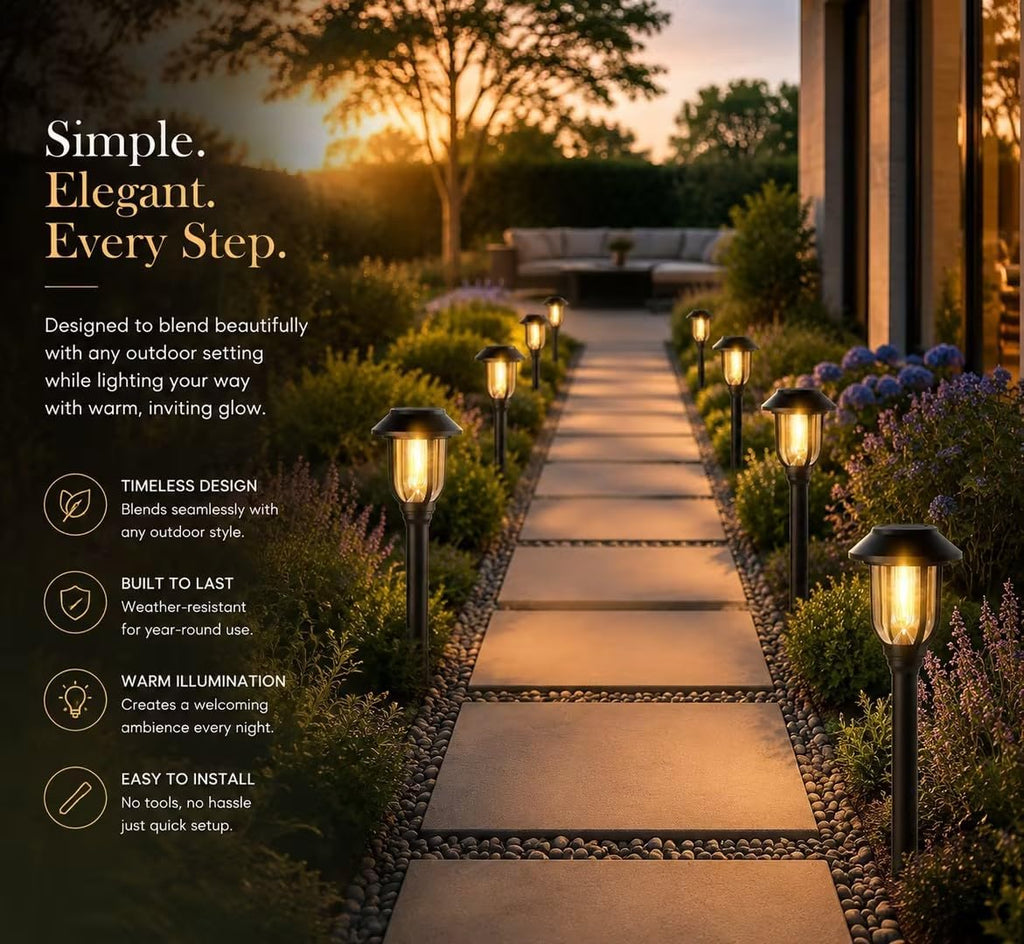 Solar Lights Outdoor 12 Pack, Solar Pathway Lights Warm White, Waterproof Auto On/Off Solar Powered Garden Lights for Yard Landscape, Walkway, Path, Driveway Decor