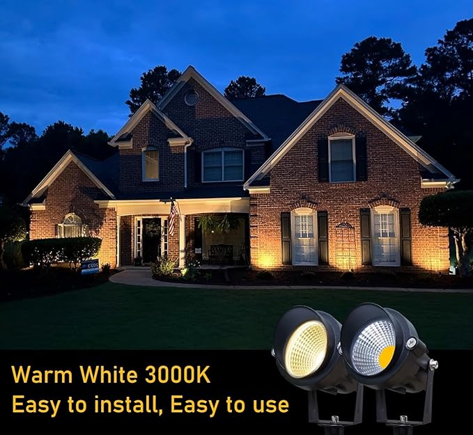 TOVEENEN LED Outdoor Landscape Spotlight 120V 12W Waterproof Spot Lights for Yard House Garden Christmas Lighting, Warm White 3000K, 4 Pack