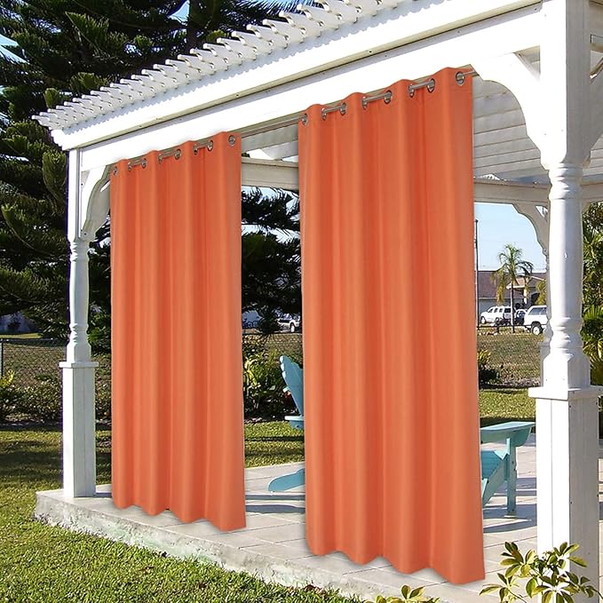BONZER Waterproof Indoor/Outdoor Curtains for Patio Thick Privacy Grommet Curtains for Bedroom, Living Room, Porch, Pergola, Cabana, 1 Panel, 54W x 120L inch, Mecca Orange