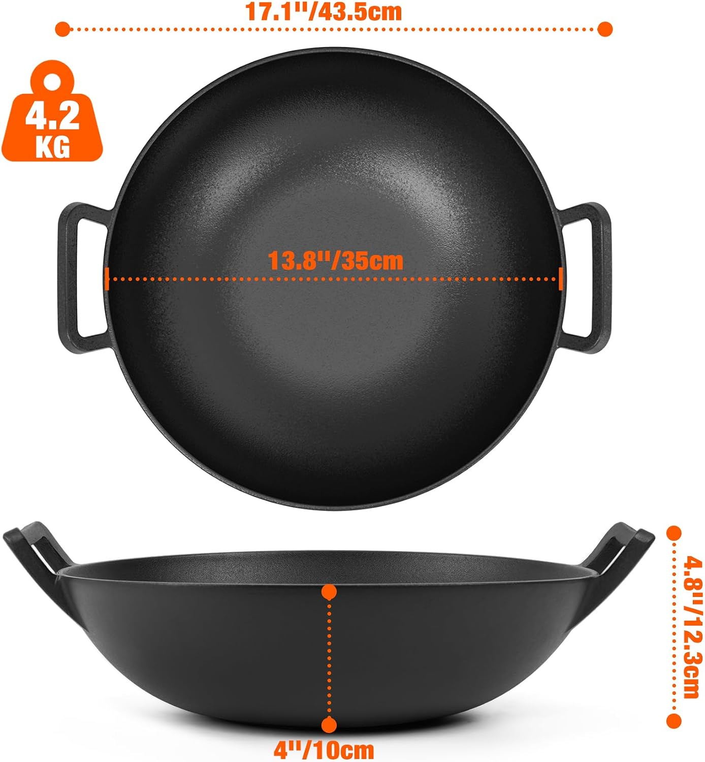 onlyfire Cast Iron Wok for Weber Gourmet BBQ System | Universal Nonstick Stir-Fry Pan, For Multiple Cooktops Including Induction, Gas Stove, Range Oven, Campfire
