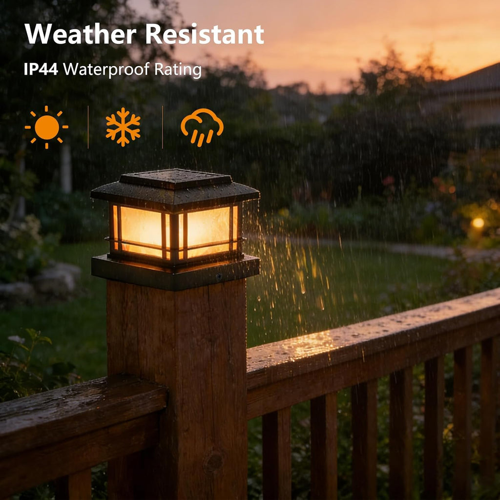 8 Pack 4x4 Post Solar Lights Outdoor with Flickering Flame, Fence Post Solar Lights Fit for 3.5x3.5 4x4 Wooden Vinyl Posts, Waterproof Solar Lights for Deck, Fence, Patio, Yard Decor (Black)