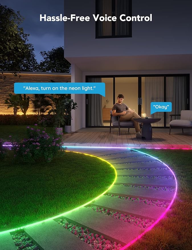 Govee Outdoor Neon Rope Lights, 32.8ft RGBIC IP67 Waterproof Patio Decorations with 64 Scene Modes, Music Sync, Flexible LED Outdoor Lights, Neon Lights Work with Alexa, Google Assistant