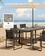 Outdoor Table and Chairs of 4, Patio Dining Sets, HDPS + Aluminum Outdoor Furniture Set with Umbrella Hole, Patio Dining Table Set (Gray)