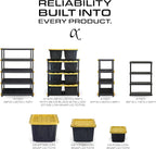 CX Black & Yellow, 4-Tier Heavy Duty Plastic Storage Shelves that Support up to 200lbs/shelf, Organization and Storage, Weather-Resistant Design, Easy Assembly (55"H x 48"W x 20"D)