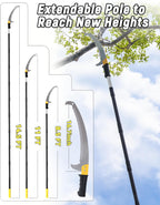 14.5FT Pole Saw with Adjustable Length for Tree Trimming, Lightweight Manual Pruning Saw with Mn Steel Blade, Long Extension Branch Cutter Pole Pruner for Yard, Garden, Patio & Forestry Use