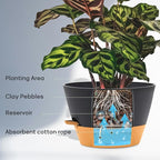 12-Inch Self Watering Planters with Drainage Holes, Large Flower Pots for Indoor Outdoor Plants, Garden Pots Grey 3 Pack