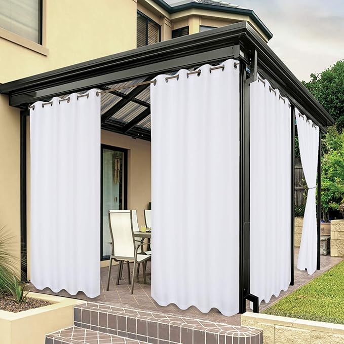 BONZER Outdoor Curtains for Patio Water Resistant Heavy Privacy Light Filtering Grommet Outside Curtains for Porch, Pergola, Gazebo, 1 Panel, 54W x 108L inch, White