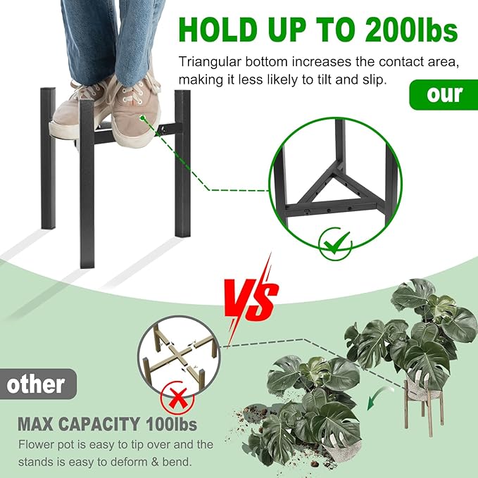 Airpark Plant Stand Indoor Adjustable, Metal Modern Plant Stand, Heavy Duty Stable Plant, Fit 8-12 inch Pots, Number of Items-2, Color-Black (Pot & Plant Not Included)