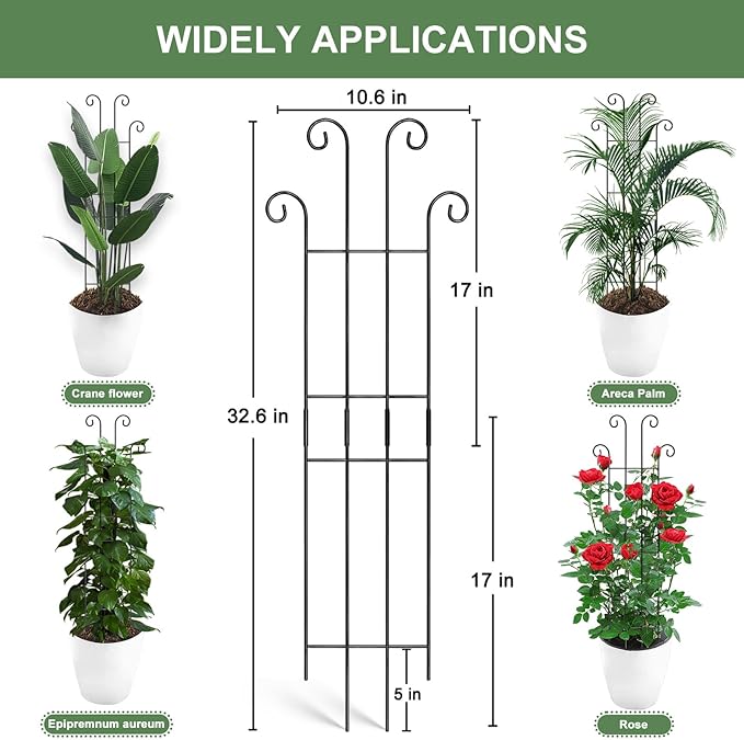 Coomin 32.6in Monstera Plant Support Stakes for Outdoor Plants, Garden Trellis for Climbing Plants, Metal Stakes for Potted Plants Pothos Plant Climber Support, 4P