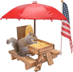 Squirrel Feeder Picnic Table with Umbrella, Wooden Squirrel Feeder Outside | Funny with Corn Cob Holder for Yard and Porch Decoration, Easy to Fill Peanuts in Shell and Nuts