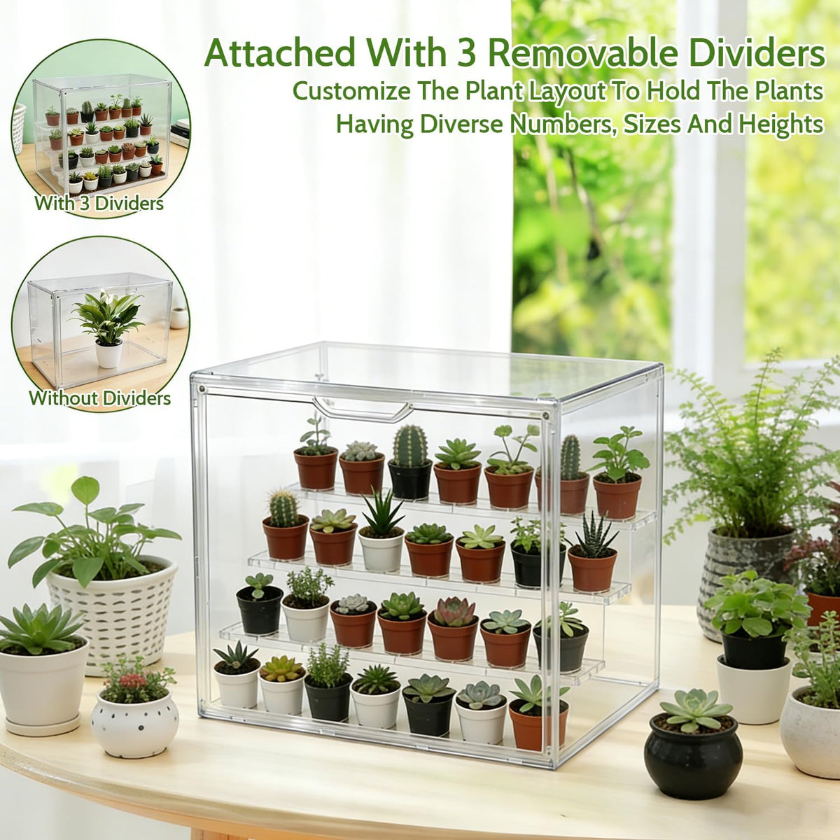 clear mini greenhouse indoor, small stackable tabletop portable, side view