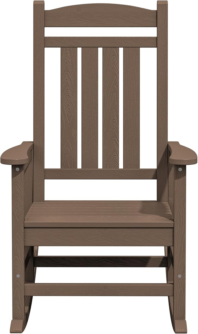 KINGYES Outdoor Rocking Chair Set of 2, High Density Polyethylene Patio Rocking Chairs with 330lbs Support for Adults, Brown