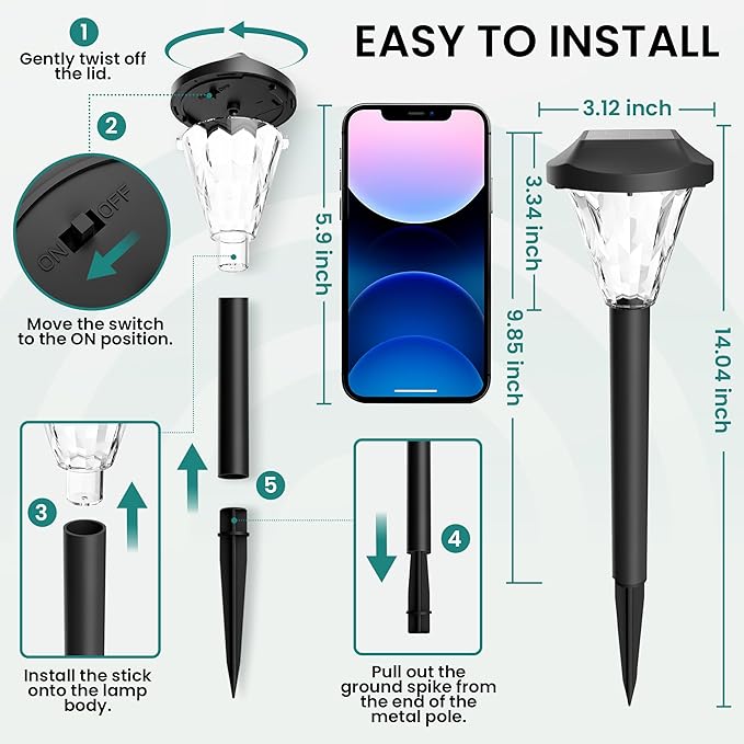 GIGALUMI 8 Pack Solar Lights Outdoor Waterproof, Outdoor Solar Lights for Yard, Solar Garden Lights, Yard Decorations Outdoor for Pathway, Patio, Garden, Driveway, Lawn, and Landscape(Cold White)