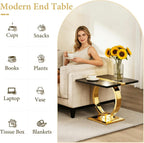 Asday 23” Black and Gold End Table, Modern Square Wood Side Table with Polihsed Metal U-Base for Living Room Bedroom Office, Small Places, Apartment
