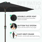 JEAREY 9FT Outdoor Patio Umbrella Outdoor Table Umbrella with Push Button Tilt and Crank, Market Umbrella 8 Sturdy Ribs UV Protection Waterproof for Garden, Deck, Backyard, Pool (Black)