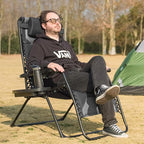 Zero Gravity Chair Oversized Padded Recliner with Adjustable Headrest & Cup Holder - XL 600D Oxford Folding Lounge Chair for Outdoor Camping, Patio, Poolside (Black & Gray)