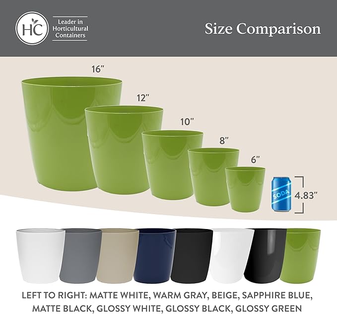 The HC Companies Aria Round Self-Watering Pot - Lightweight Plastic Planter for Herbs & More - Durable Plant Pots for Indoor Plants & Outdoor Plants (12" Sapphire Blue, Pack of 2)