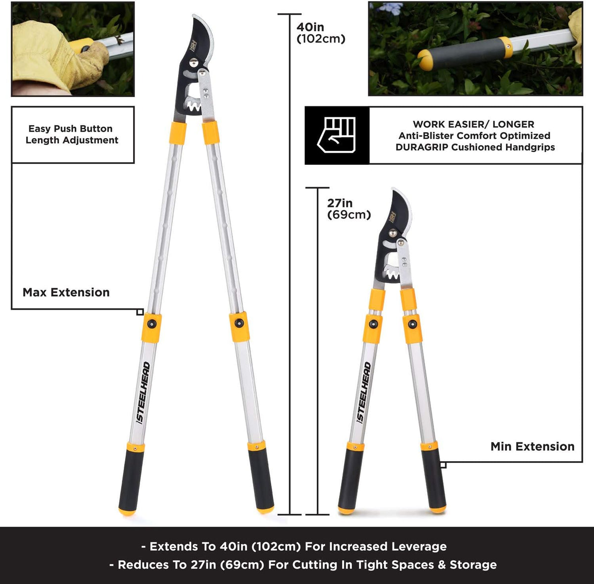 steelhead heavy-duty 27-40" adjustable gear-bypass limb & branch, close-up detail