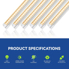 Monios-L Led Grow Lights for Indoor Plants Full Spectrum,T8 2FT 144W(6x24W) High Output Growing Strips for Seedlings,Sunlight Replacement with Reflectors, 6-Pack