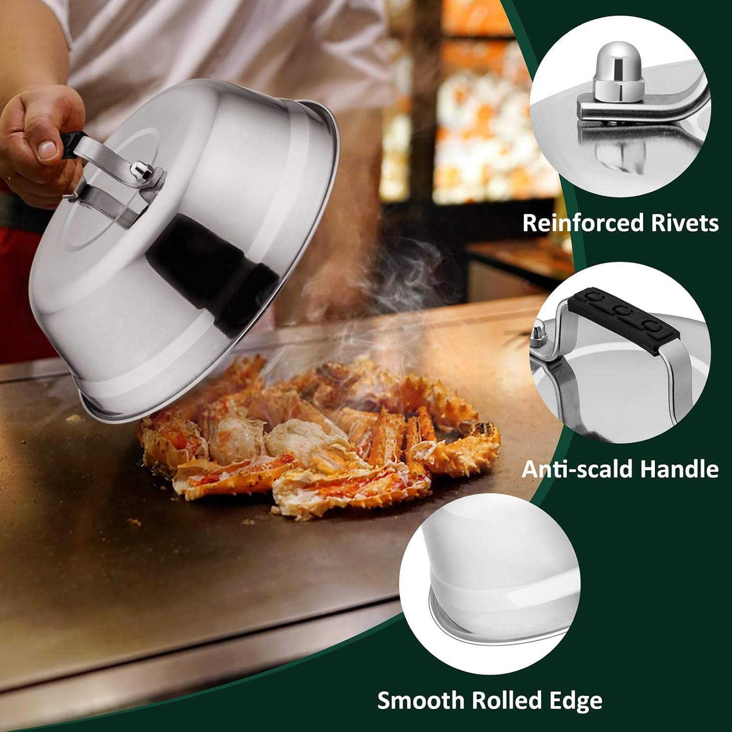 Leonyo 12-9-6.5" Melting Dome Griddle & Stainless Steel Smash Burger Press | For Kitchen, Outdoor & Indoor Flat Top Grill Griddle Tools