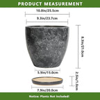 Ceramic Pots for Plants - 10 Inch Planter for Indoor Outdoor, Decorative Round Flower Pot with Drainage Hole and Saucer, Garden Patio Living Room Home Decor, Housewarming Gifts, Grey