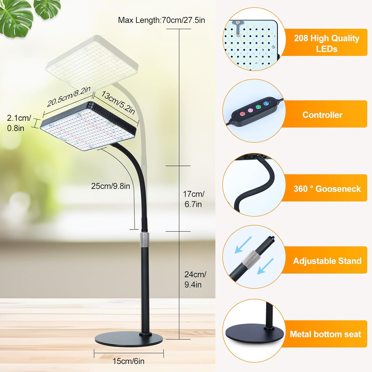 FECiDA Bonsai Grow Light, Table Grow Lights for Seed Starting, Seedlings | UV-IR Full Spectrum, 5 Modes 4/8/12/16/20 Hr Timer, 25 Watt Power Draw, 16"-24" Height Adjustable